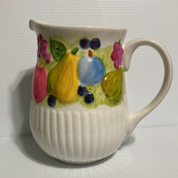Libbey 2001 Fruit Pitcher White with Hand Painted Bright Colors 8" x 5.25" - Picture 2 of 9